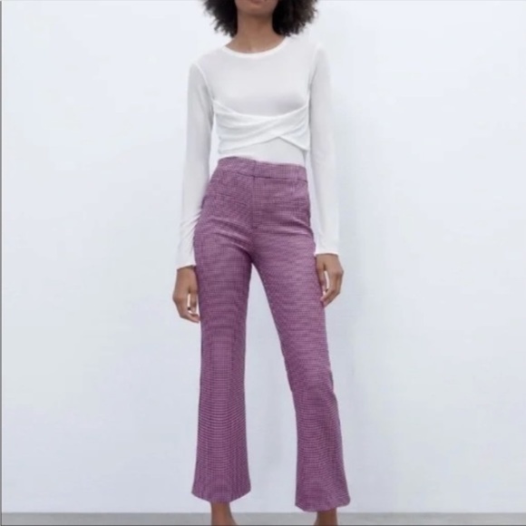 Zara pink houndstooth pant size XS NWT - Picture 1 of 6